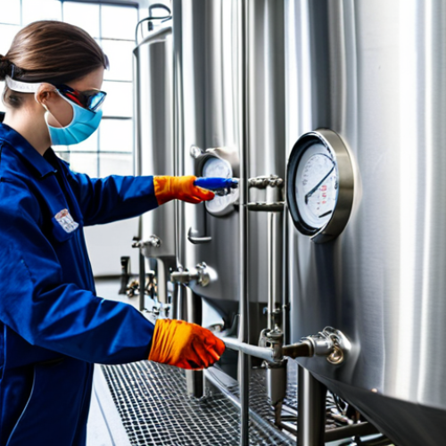 Home 8 **
"A brewery worker, fully clothed in appropriate safety gear (gloves, safety glasses, closed-toe shoes), carefully inspecting a stainless steel fermentation tank. The brewery interior is clean and well-lit, with visible safety signage. Focus on safe practices and equipment maintenance. Safe for work, appropriate content, fully clothed, professional, well-maintained equipment, perfect anatomy, natural proportions, high quality."
**